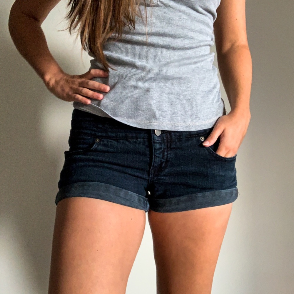 Black denim shorts